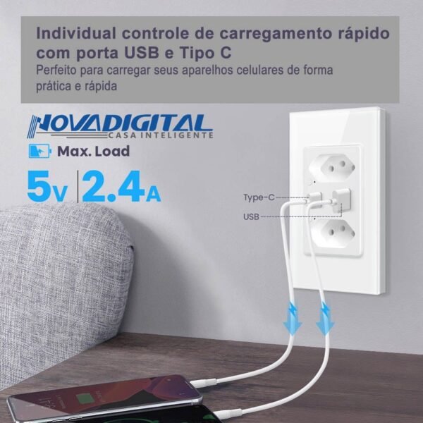 Tomada Inteligente Dupla Novadigital com USB e USB-C